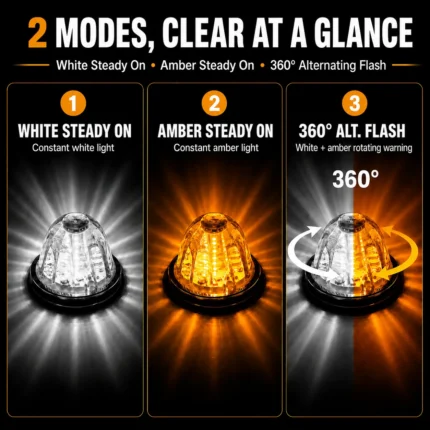 white and amber watermelon light showing steady on mode and 360 degree rotating strobe mode
