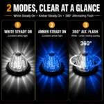 white and blue watermelon light showing steady on mode and 360 degree rotating strobe mode