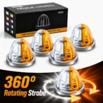 4pcs white and amber watermelon truck lights with 360 degree rotating strobe on white background