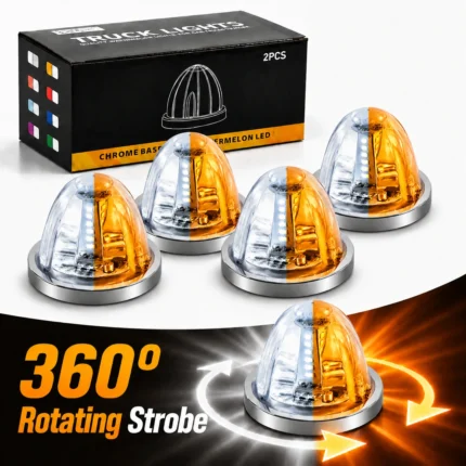4pcs white and amber watermelon truck lights with 360 degree rotating strobe on white background
