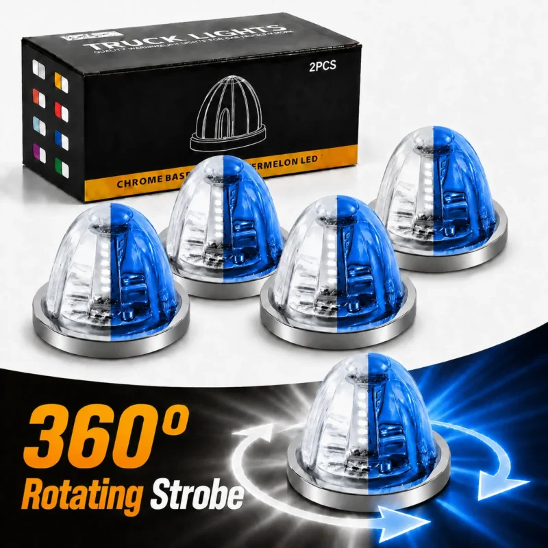 4pcs white and blue watermelon truck lights with 360 degree rotating strobe on white background