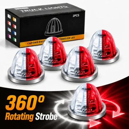 4pcs white and red watermelon truck lights with 360 degree rotating strobe on white background