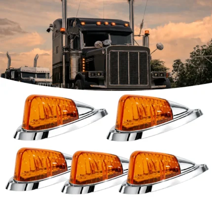 5pcs amber truck cab lights with chrome base, DOT compliant roof marker lights for pickup truck, van, RV and trailer