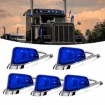 5pcs blue truck cab lights with chrome base, LED roof marker lights for pickup truck, van, RV and trailer