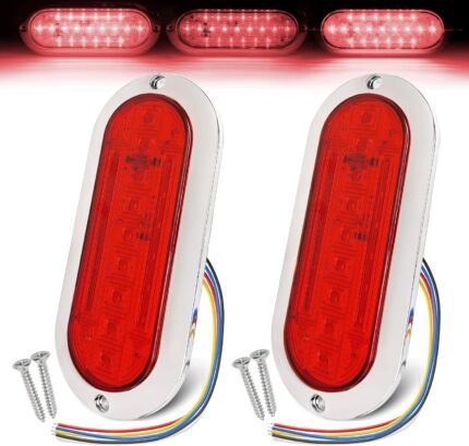 yfd lighting 6 inch red oval LED strobe light with chrome bezel for truck trailer pickup