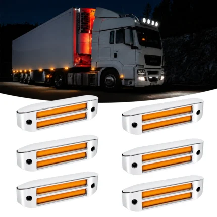 6-pack 6 inch amber rectangular side marker lights with chrome bezels for trucks and trailers