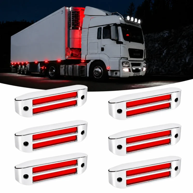 6-pack 6 inch red rectangular side marker lights with chrome bezels for trucks and trailers