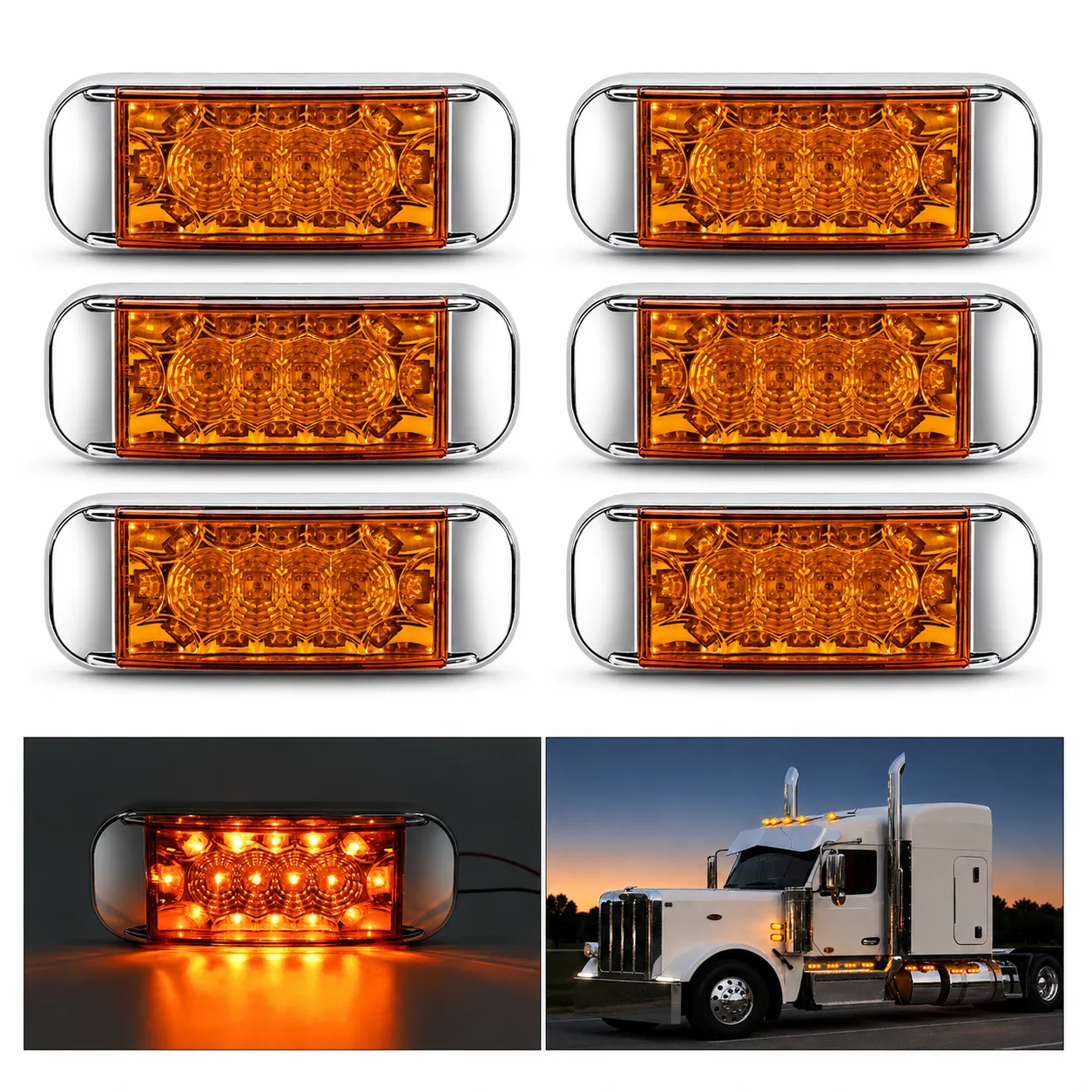 6 Pack Amber LED Clearance Lights 12V 24V yfd lighting 6 pack amber LED clearance lights 12V 24V for trucks, trailers, RVs, vans and pickup trucks