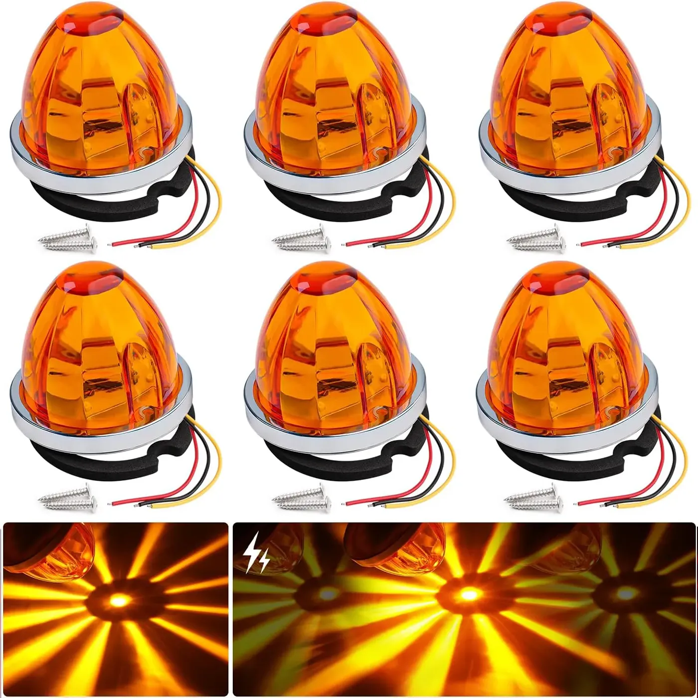YFD Lighting 6 Pack Amber Watermelon LED Marker Lights YFD Lighting 6 pack amber watermelon LED marker lights with foam pads and screws for 12V 24V trucks trailers RVs