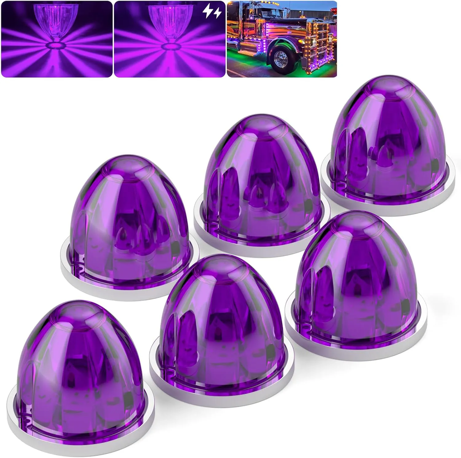 YFD Lighting 6 Pack Purple Watermelon LED Marker Lights YFD Lighting 6 pack purple watermelon LED marker lights with foam pads and screws for 12V 24V trucks trailers RVs