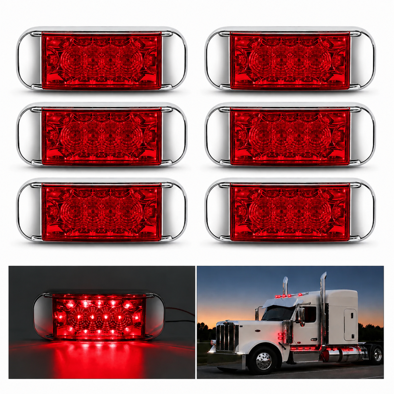 6 Pack Red LED Clearance Lights 12V 24V yfd lighting 6 pack red LED clearance lights 12V 24V for trucks, trailers, RVs, vans and pickup trucks