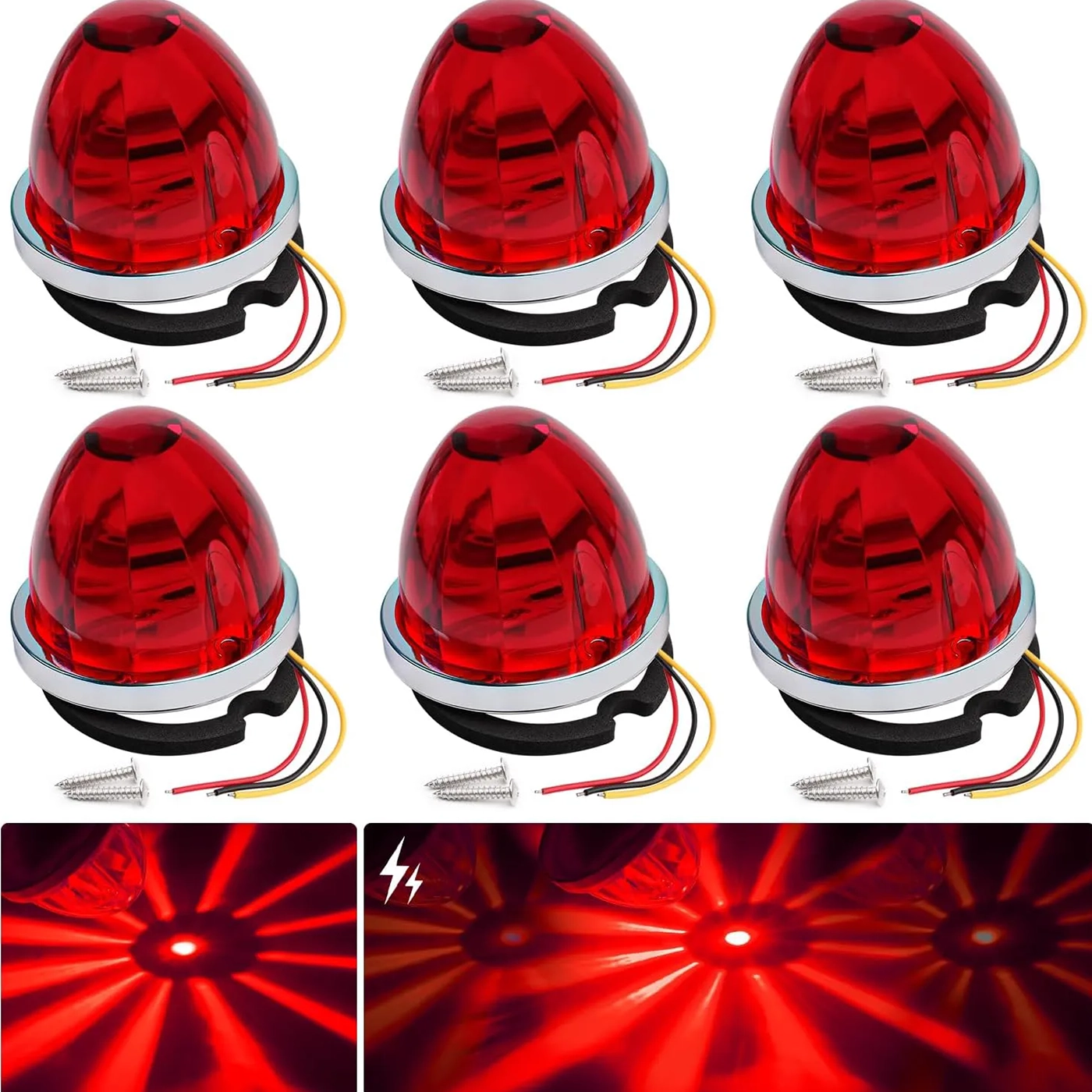 YFD Lighting 6 Pack Red Watermelon LED Marker Lights YFD Lighting 6 pack red watermelon LED marker lights with foam pads and screws for 12V 24V trucks trailers RVs
