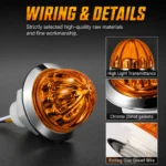 Detailed view of amber mini watermelon LED marker light with transparent lens and chrome base