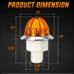 Size dimensions of amber mini watermelon LED marker light with chrome base and wiring