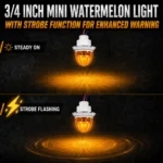 Amber mini watermelon LED marker light showing steady on and strobe flashing mode
