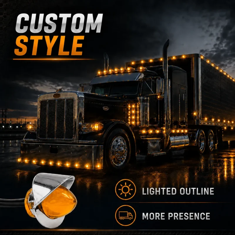 yfd lighting amber mini watermelon LED marker light detailed lens and housing view