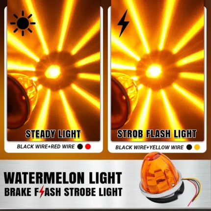 Amber watermelon LED marker light showing constant on and flashing dual function for trucks and trailers