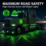 Green watermelon LED side marker lights installed on truck exterior body for 12V 24V vehicle lighting