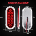 Dimensions of red 6-inch 10 LED tail light with chrome housing