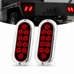 Red 6-inch 10 LED tail light with chrome housing, 2-pack, white background