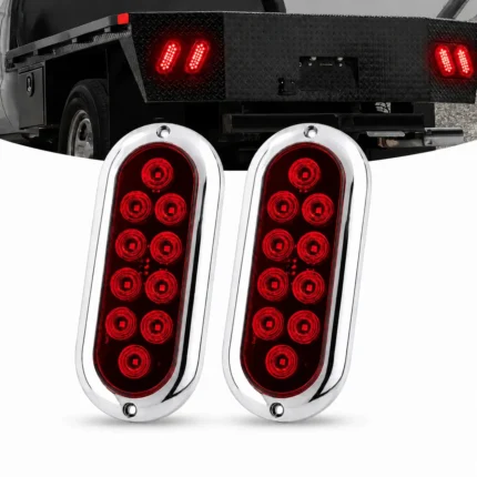 Red 6-inch 10 LED tail light with chrome housing, 2-pack, white background