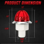 size dimensions of red mini watermelon LED marker light with chrome base and wiring