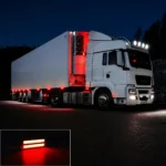 Red side marker lights installed on truck showing night driving lighting effect