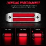 Red side marker lights with low brightness, high brightness, and flashing functions