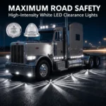 White watermelon LED side marker lights installed on truck exterior body for 12V 24V vehicle lighting