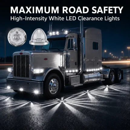 White watermelon LED side marker lights installed on truck exterior body for 12V 24V vehicle lighting