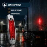 Red LED side marker light with stainless steel frame close-up detail