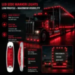 Bright red LED clearance lights lighting effect for trucks and trailers