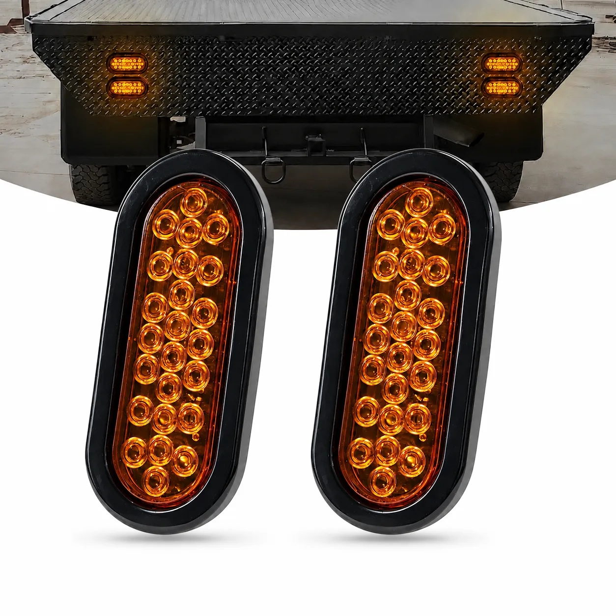 2 Pack Amber Oval LED Trailer Tail Lights 2 pack amber oval LED trailer tail lights with black rubber grommets for trucks and trailers