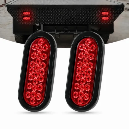 2 pack red oval LED trailer tail lights with black rubber grommets for trucks and trailers