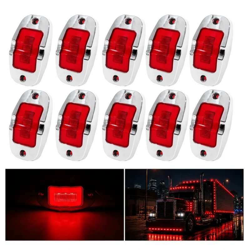 yfdlighting 4 inch red truck marker light with chrome trim and flashing function