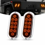 Amber 6-inch LED tail lights with chrome housing, 10 LEDs, 2-pack, 12V, waterproof IP67, displayed on white background.