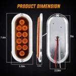 Dimensions diagram of amber 6-inch LED tail lights with chrome housing, 10 LEDs.
