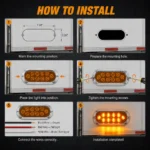 Installation guide for amber 6-inch LED tail lights with chrome housing, 2-pack, for trucks and trailers.