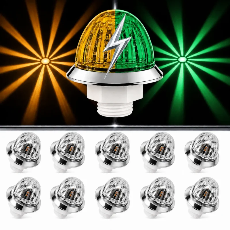 Amber green dual color 3/4 inch mini watermelon strobe lights 10 pack on white background