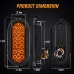 amber oval LED trailer tail light dimension diagram for embedded grommet installation