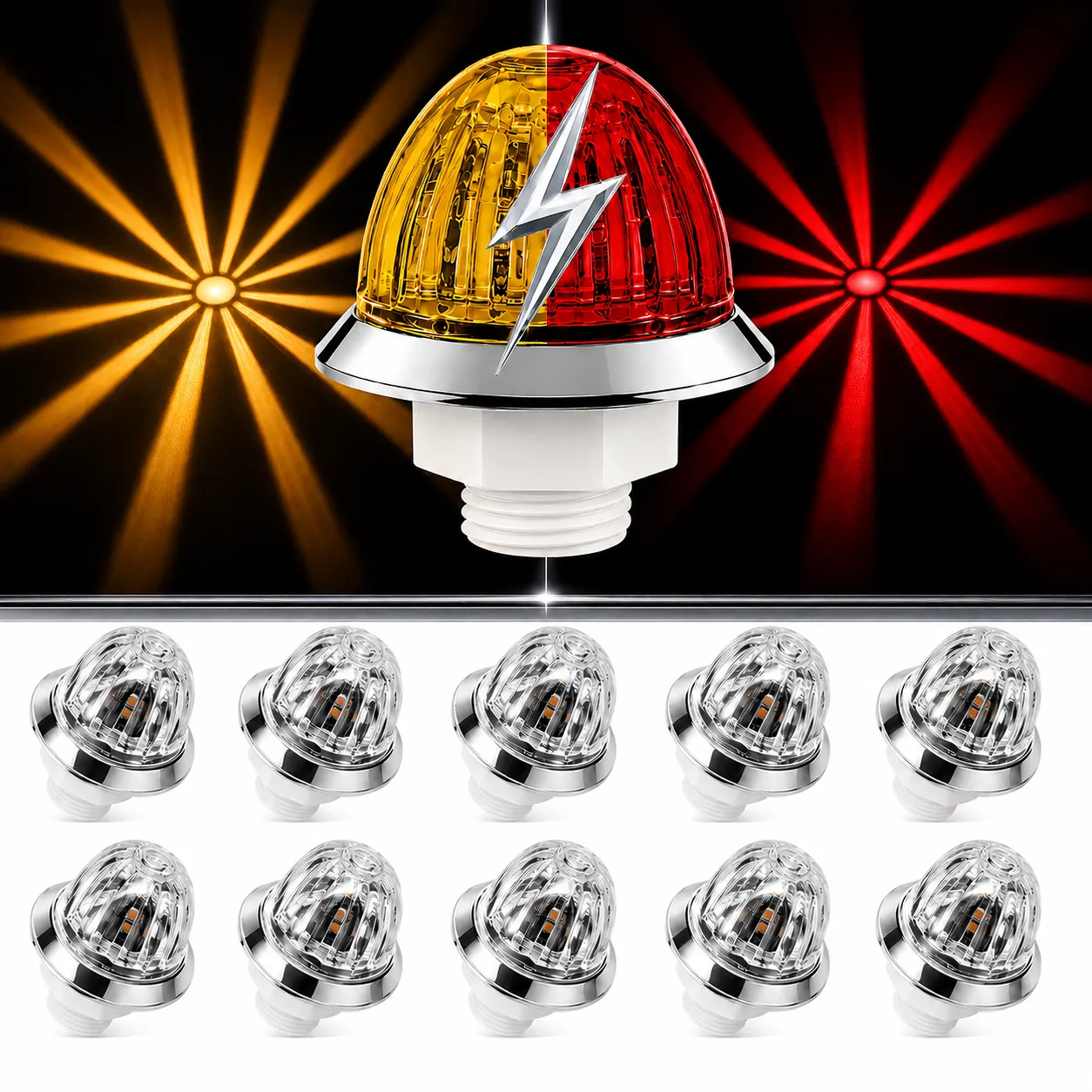 Amber Red Dual Color 3/4 Inch Mini Watermelon Lights 10 Pack Amber red dual color 3/4 inch mini watermelon strobe lights 10 pack on white background