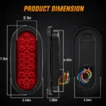 red oval LED trailer tail light dimension diagram for embedded grommet installation