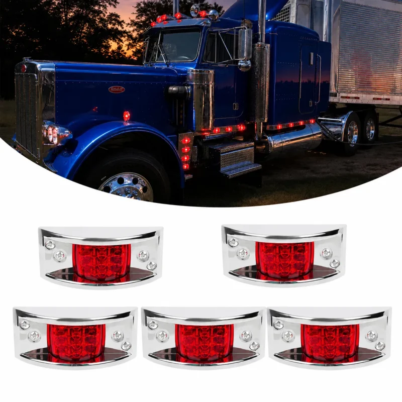 5 pack 12LED curved red truck marker lights for trailer and semi truck