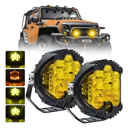 Two YFD 7-inch round LED off-road lights with amber lenses and mounting brackets