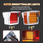 Double-sided red and amber LED fender lights flashing on a Peterbilt semi truck