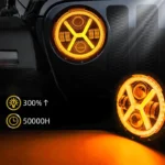 YFD 7-inch round LED light with bright amber X-shaped daytime running light