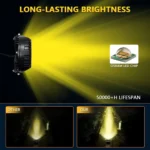 YFD 7-inch LED off-road light showing white and amber DRL lighting modes