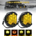 YFD 7-inch round LED driving light dimensions and side profile measurements