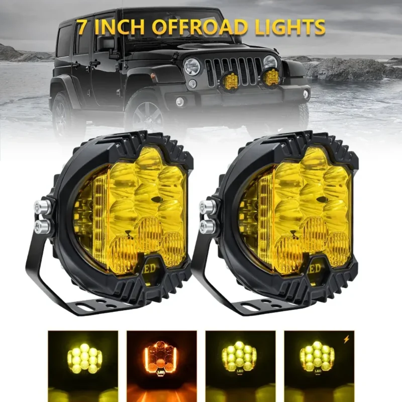 YFD 7-inch round LED driving light dimensions and side profile measurements