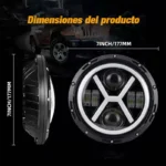 YFD 7-inch round LED off-road light dimensions showing 177 mm diameter and side profile